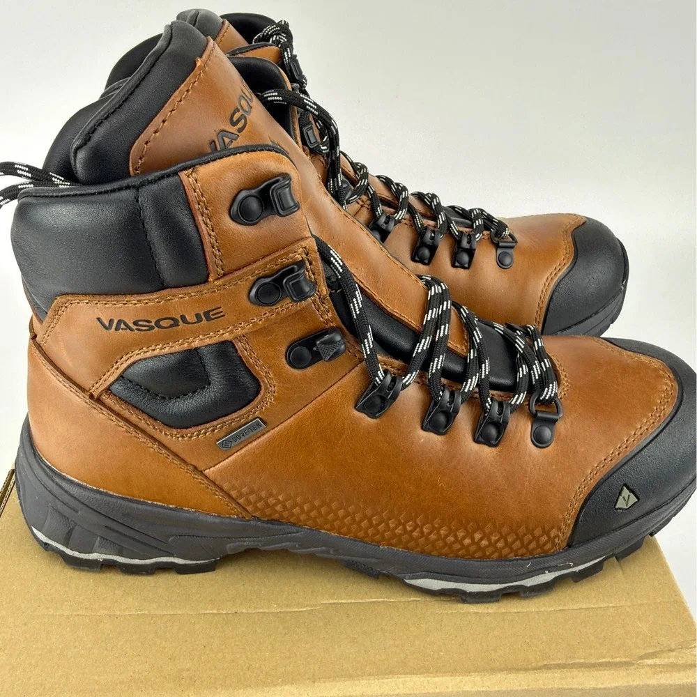 Vasque St Elias FG GTX Gore-Tex Mens Hiking Boots Cognac Size 8 Wide NIB 7146